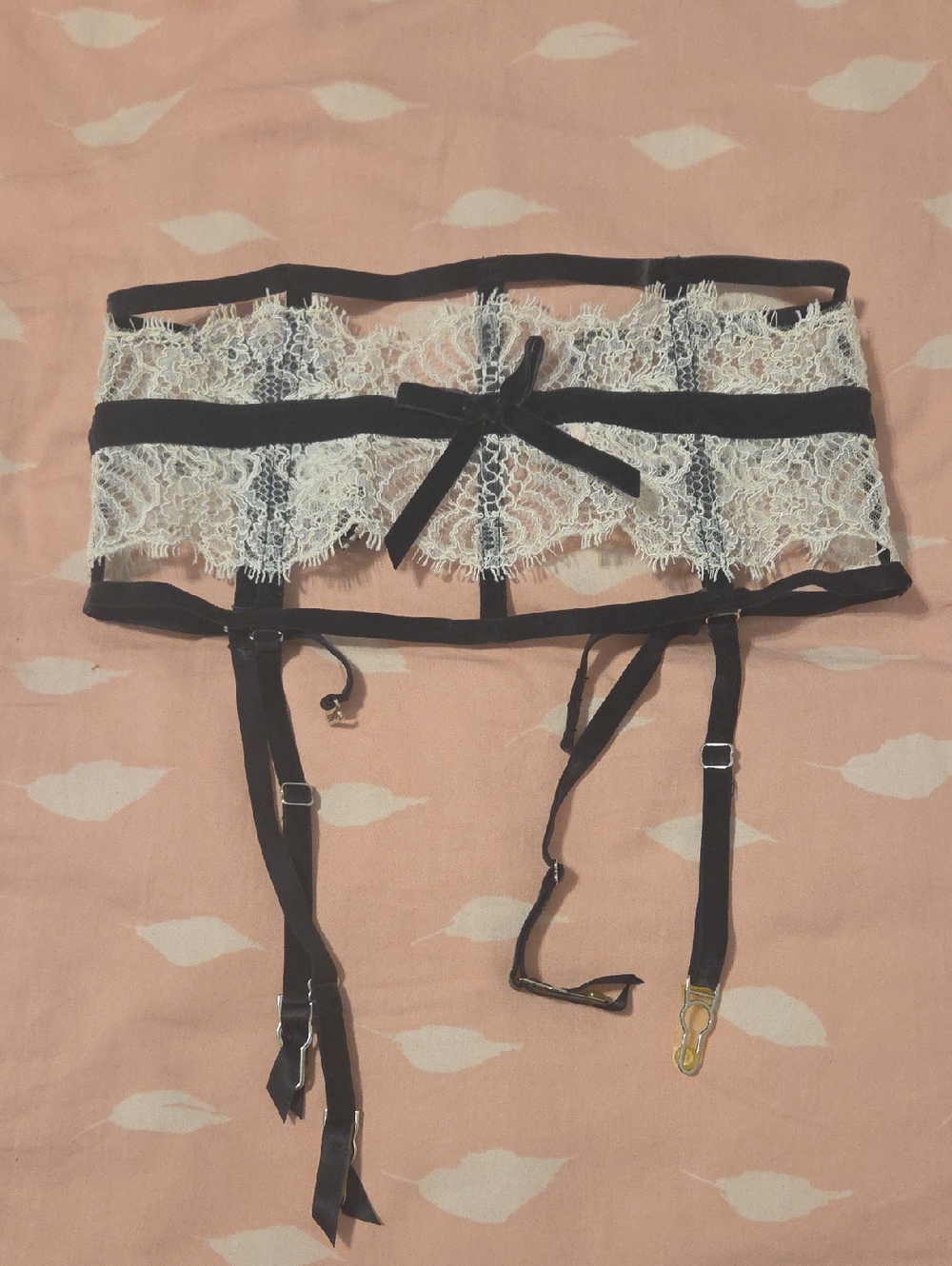 Victoria's Secret Pink and Black Lace Garter Detail
